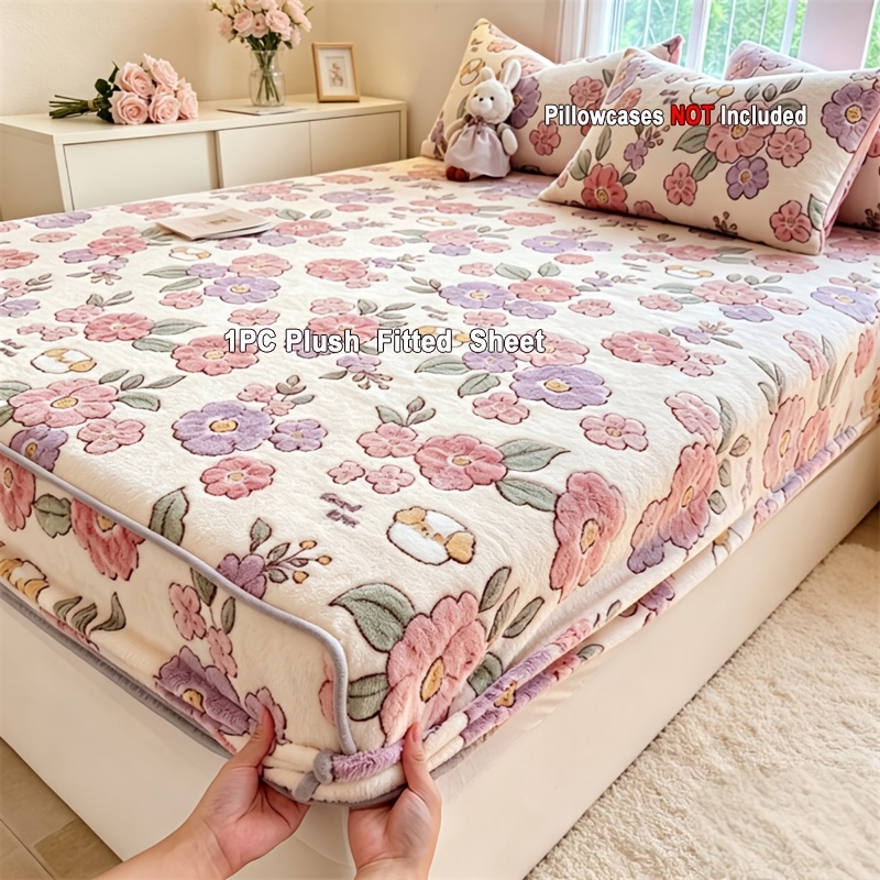 TEMU 1 pièce Drap-housse doux en peluche, Housse de matelas épaisse en peluche, Couvre-lit de literie taille 1 personne/2 personnes (Taies d'oreiller
