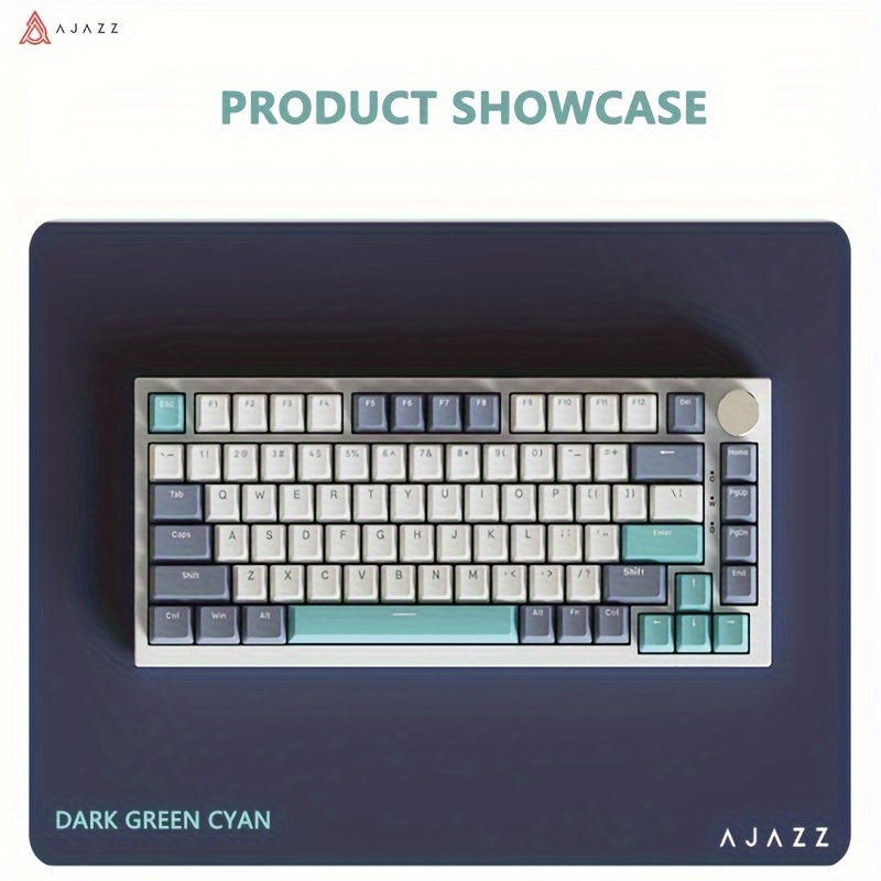 ak75pro tri mode rgb wireless wireless mechanical keyboard 75 key with hot swap blue green switches usb c rechargeable backlit customizable layout dark greenish black light blue white details 2
