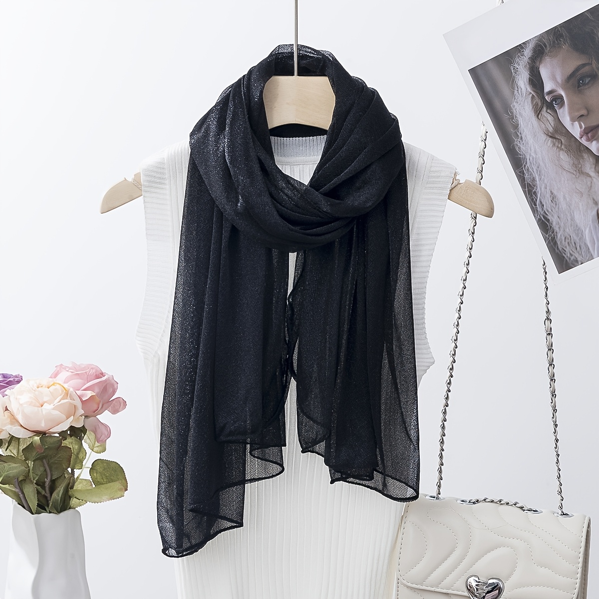 Womens Elegant Lightweight Long Scarf Versatile Dual Use