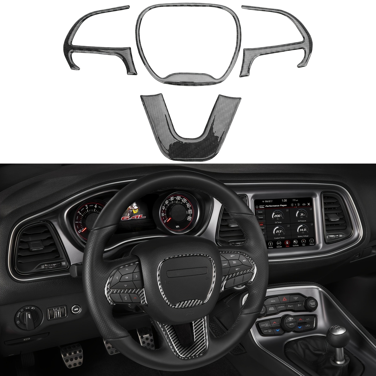 TEMU Steering Wheel Cover Ornament, Carbon Fiber Steering Wheel Decoration Interior Kit Accessories, Suitable For 2015-2022, Suitable For Grand Cherokee Srt8 2014-2020