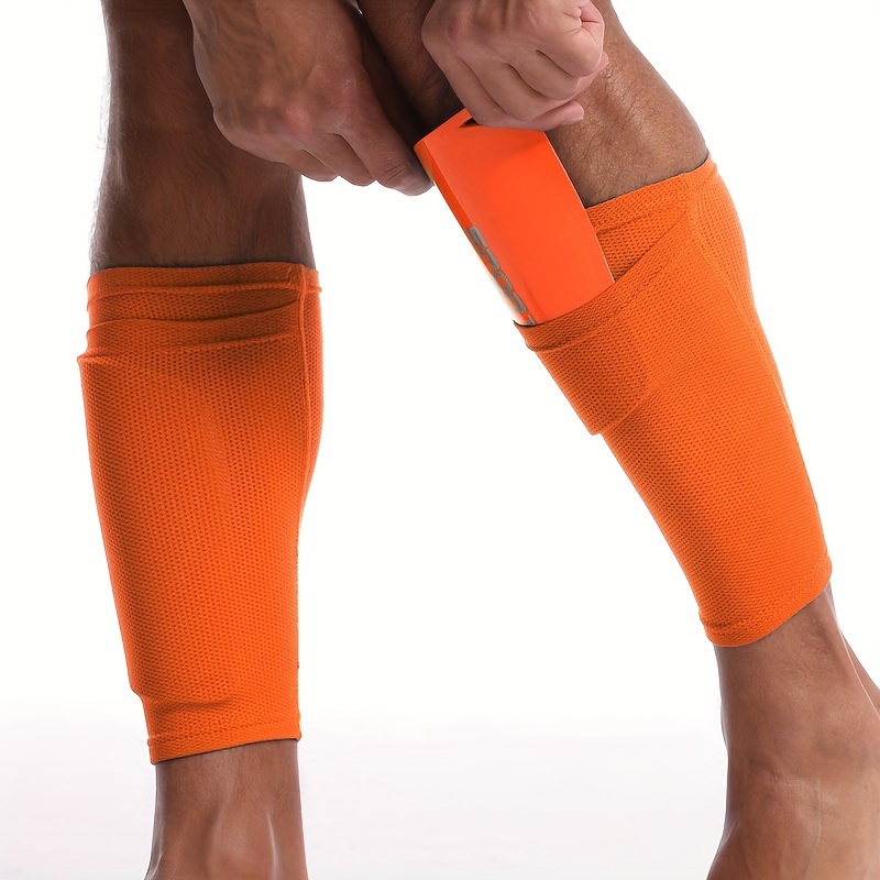 1pair Soccer Leg Pad Covers with Pocket, Breathable Soft Double Layers Gear for Sports