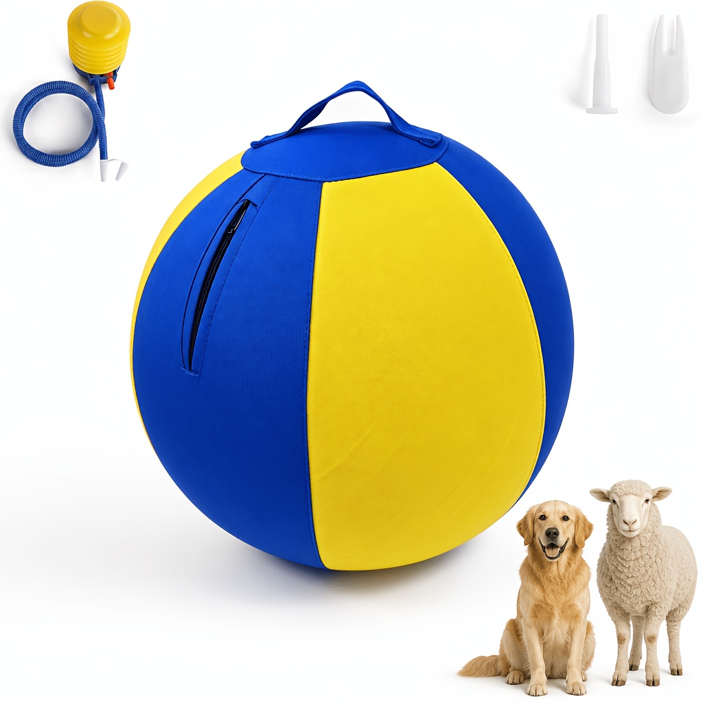 TEMU Large 17.7 Inch Livestock Training Ball With Top Grab Handle, Complete Free Inflator Accessory Pack, Heavy Duty Scratch Resistant Outdoor