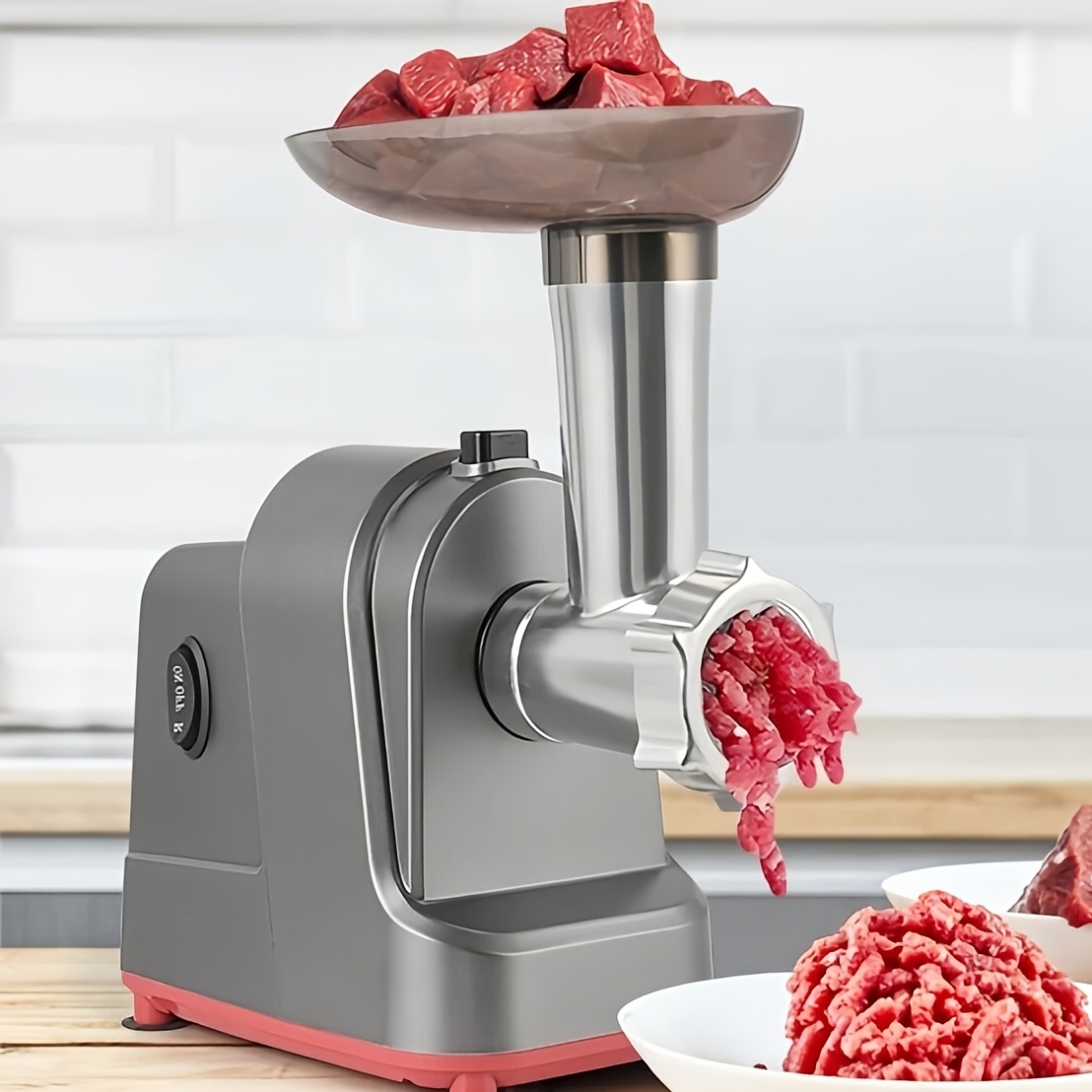 Image of Electric Meat Grinder, 350w, 3 Stainless Steel , Meatball And Sausage Attachments - Ideal For Home Kitchen And Gifting, Without Battery