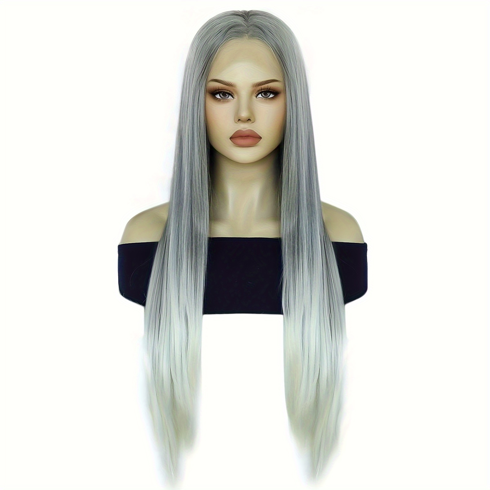 13 3.5 Lace Gray Wig Extra Long Silky Straight Ombre Gray Temu