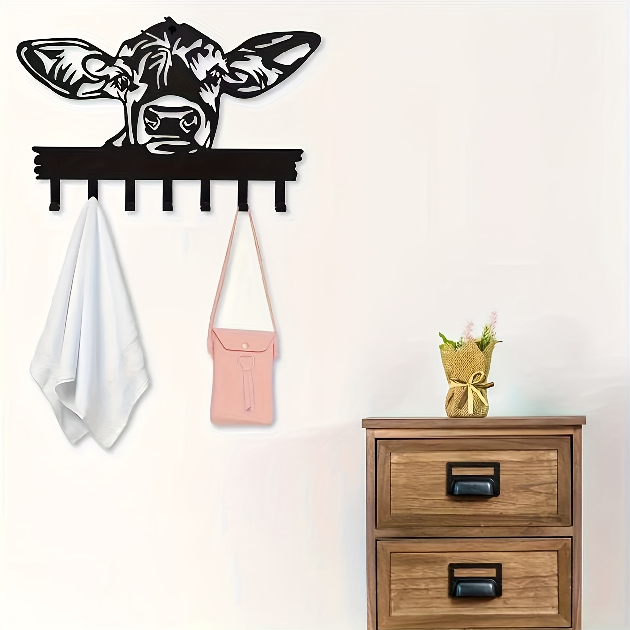 Image of 1pc Decorative Cow-shaped Door Hook Hanger, 7-hooks Rack For Hanging Clothes Hats Towels Keys, Home Decor, Room Decor, Wall Decor, Housewarming Gifts (11.8*7.6in/30*19.4cm)
