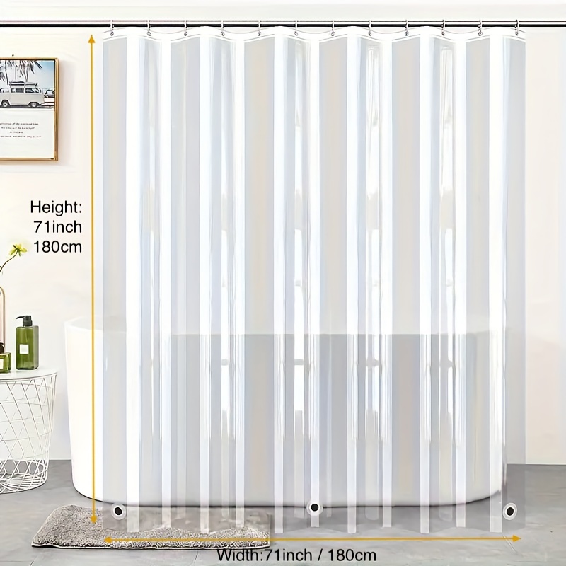 TEMU 1pc Transparent Shower Curtain Liner, Lightweight Shower Curtain With Weighted Magnets At Bottom, Includes Plastic Shower Curtain Rings, Clear