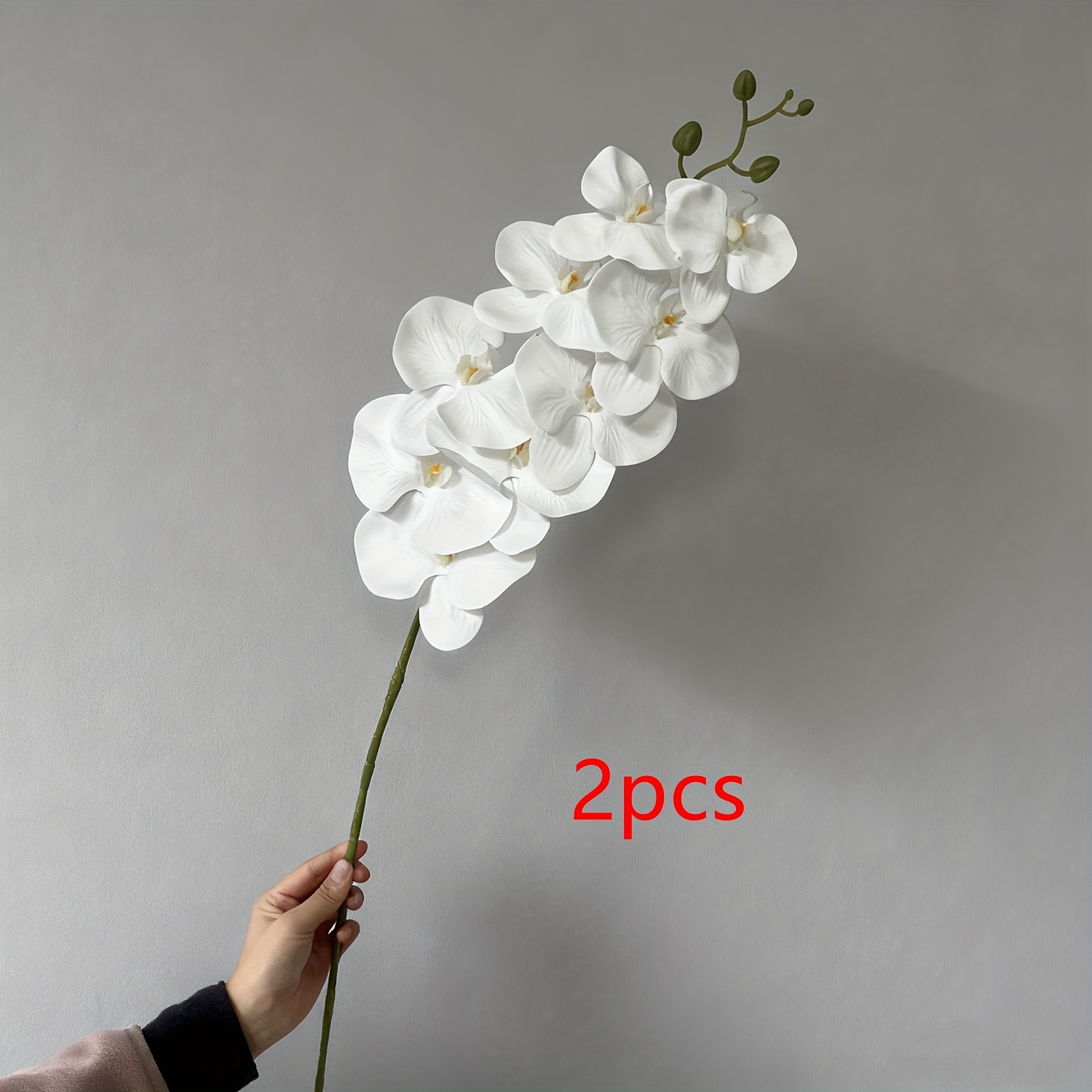 2 Artificial White Phalaenopsis Orchids, Extra-long 90cm (35.4in) Height Realistic-looking Phalaenopsis Orchids, Ideal For Home And Office Decor, Floral Arrangements