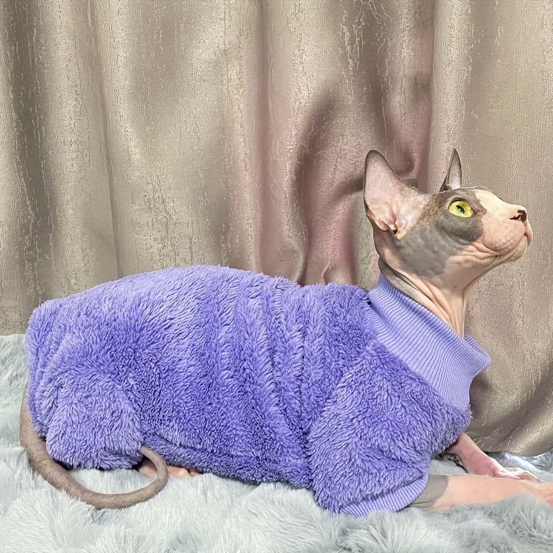 

1pc Stylish Hairless Cat Jumpsuit For Autumn/winter - Warm Tummy Protection Clothes For Sphinx, Rex Cats | Knitted Cotton/polyester Blend | Machine Washable | Ideal For Small To Extra-small Breeds