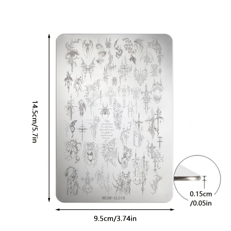 TEMU 1pc Dark Style Nail Art Printing Steel Plate, Stainless Steel Halloween Devil Cross Nail Art Transfer Template, Halloween