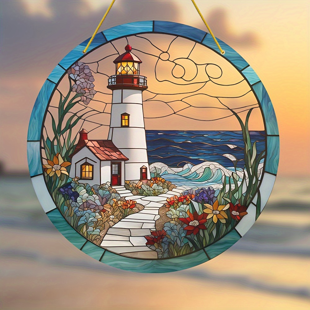 

Lighthouse Sun - 8"x8" Acrylic, Nautical Theme Hanging Window Decor For Home & Garden, Perfect Housewarming Gift, Coastal Home Decor