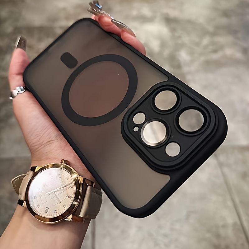 Luxurious Magnetic Frosted Black Phone Case, Supports Wireless Charging, Includes Lens Protection Film, Compatible with for iphone 16, 15, 14, 13, 12, 11 Pro Promax Plus Phone