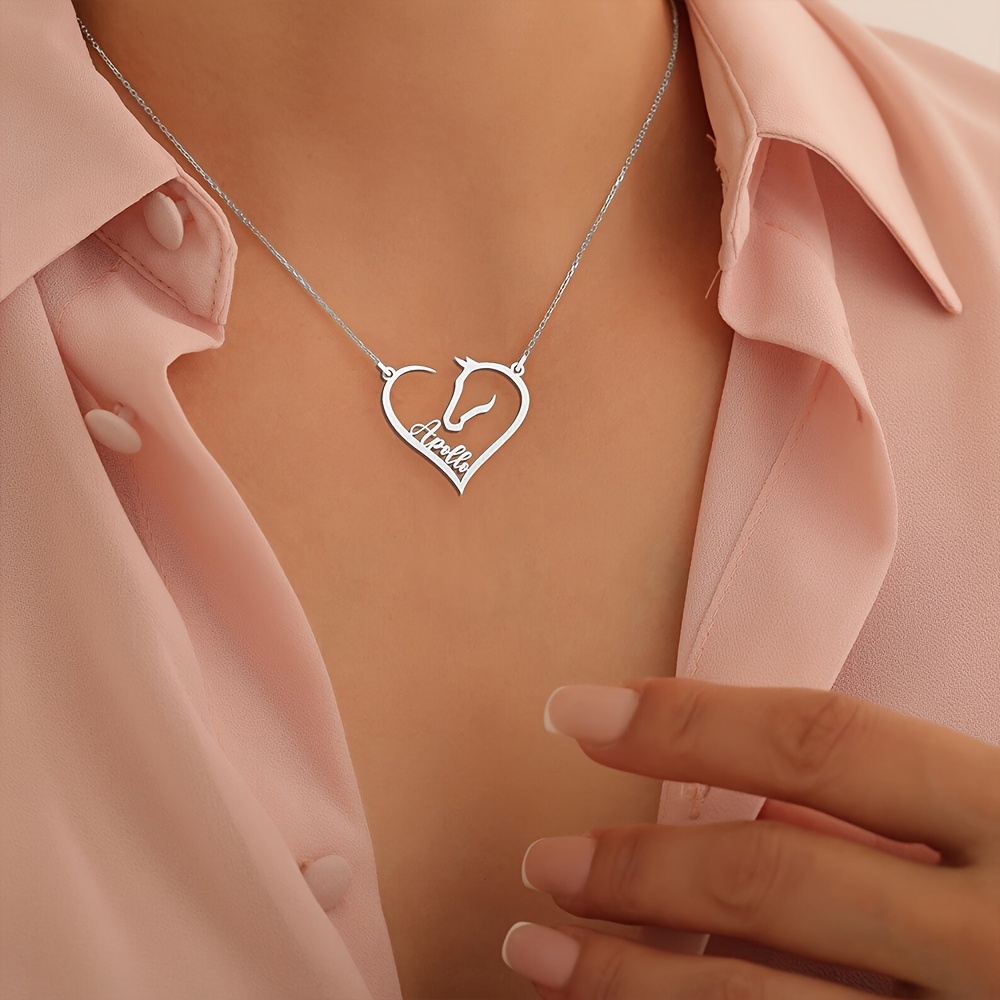 Personalized Stainless Steel Equestrian Name Necklace — Custom Gift