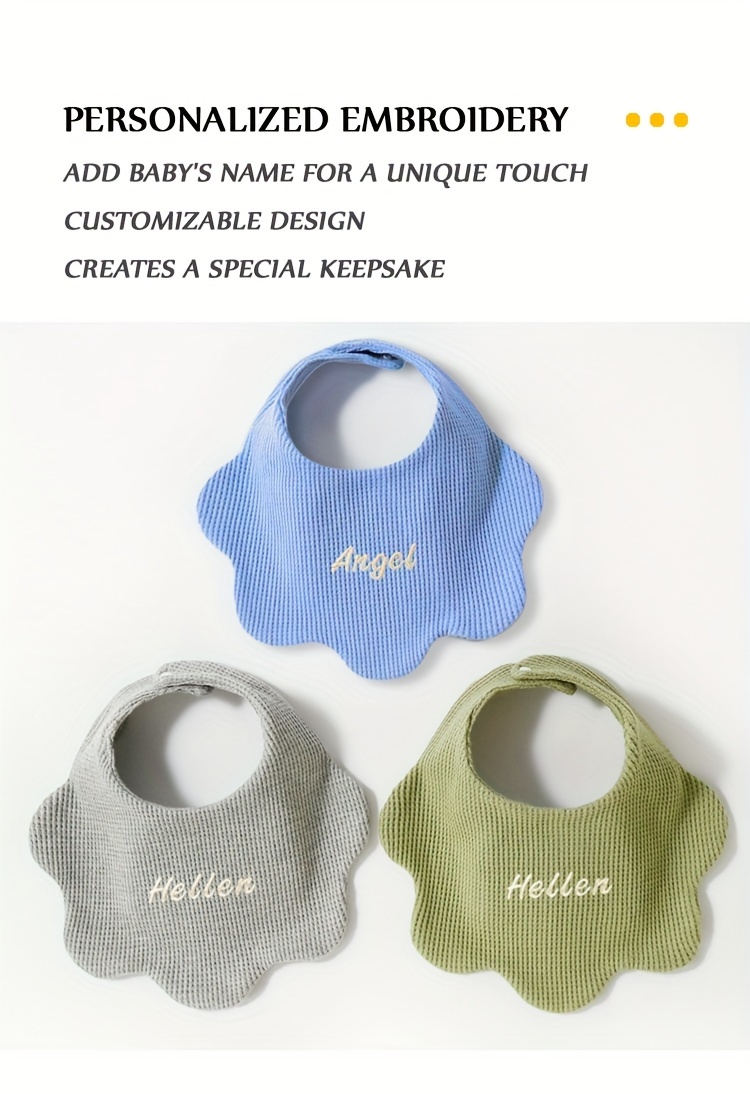 personalized customization customized name 3 packs pure cotton bibs baby bibs soft and breathable strong water absorption natural material adjustable snaps personalized name birth gift holiday gift details 4