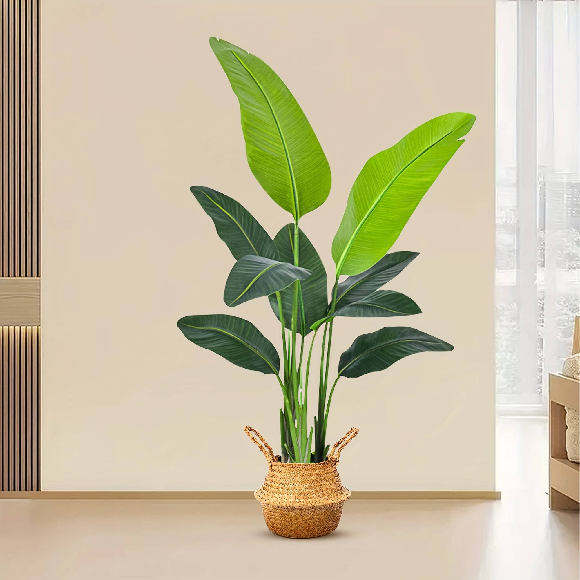 Image of 1pc Bird Of Paradise Plant Artificial 120cm, Plants Indoor With Braided Planter, Faketraveler's With Lifelike Leaves, The Perfect Indoor Floor Plant For Home, Hallway And Office Decor