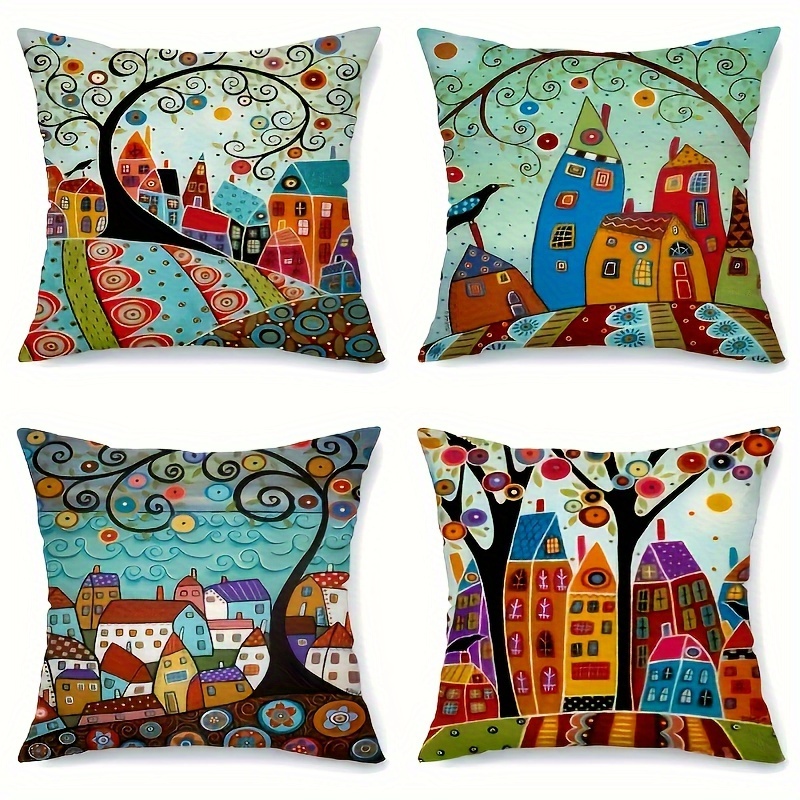 

4- Printed Cushion Covers, 18x18 , Zippered, , Polyester, For , Car, , Sofa, , Multiple Use, No Inserts