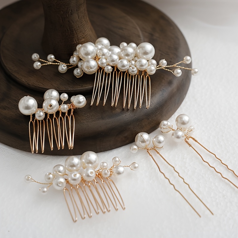 E-shop 5-teiliges Braut-Haarkamm-Set, schlichte stilvolle Hochsteckfrisur-Haaraccessoires, vielseitige hochwertige Hochzeits-Zopf-Haarnadeln