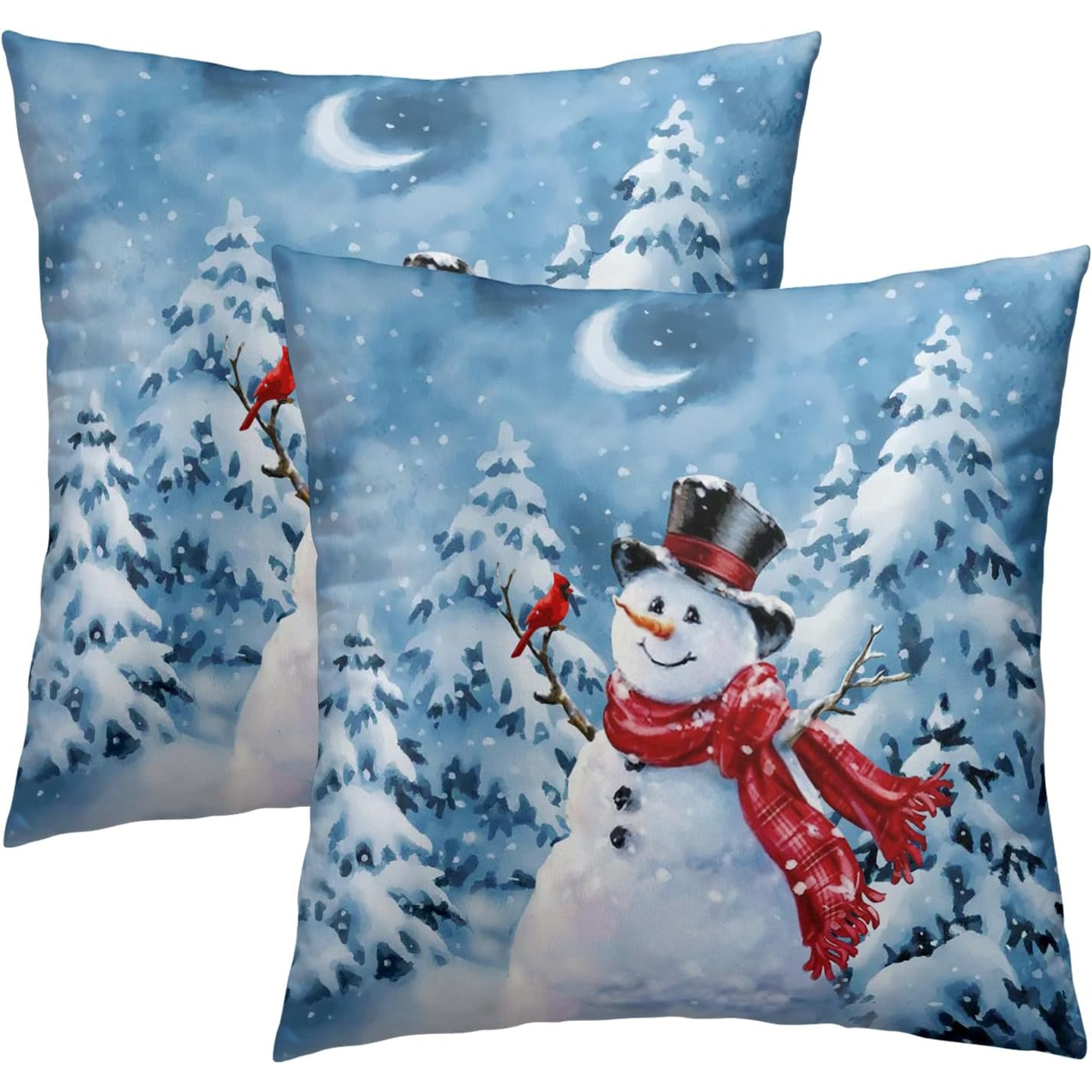 

2pcs, Blue Snowman Throw Pillow Covers, Winter Snow Decorative Pillow Cases Covers For Sofa Couch Bed Outdoor Set Of 2, 16x16, 18 X 18, 20x20 Inches, Single Sided, Without Pillow