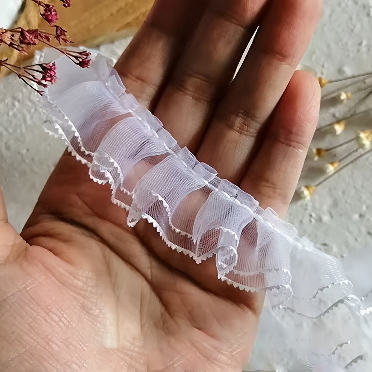 E-shop Elegante weiße Doppellagige Spitzenverzierung - Komplexe Blumenmuster, für DIY-Halsketten, Telefonhüllen und Handwerksdekorationen,