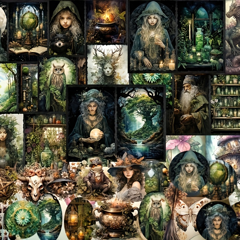 Image of Set Of 54pcs Featuring Background Paper And Stickers, Themed Around A With Herbs And Creatures. Ideal For Gift Tags, Crafts, Junk Journals, Gift Wrapping, Scrapbooking, Explosion Boxes, Greeting Cards