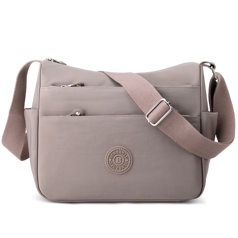TEMU Women's Crossbody Bag With Multiple Zippers, 2025 Spring Style, Lightweight And Durable Large-capacity Nylon Bag, Commuter Shoulder Bag