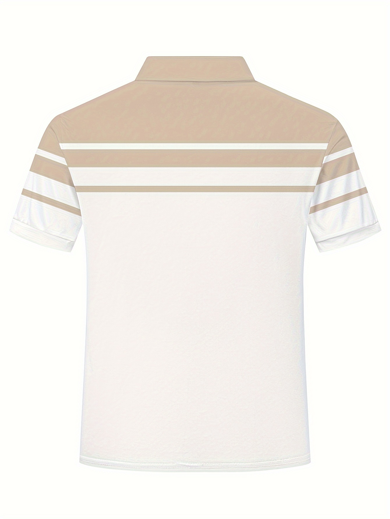 mens stripes color blocking print summer short sleeve lapel t shirt casual comfy sports top as gift khaki 2