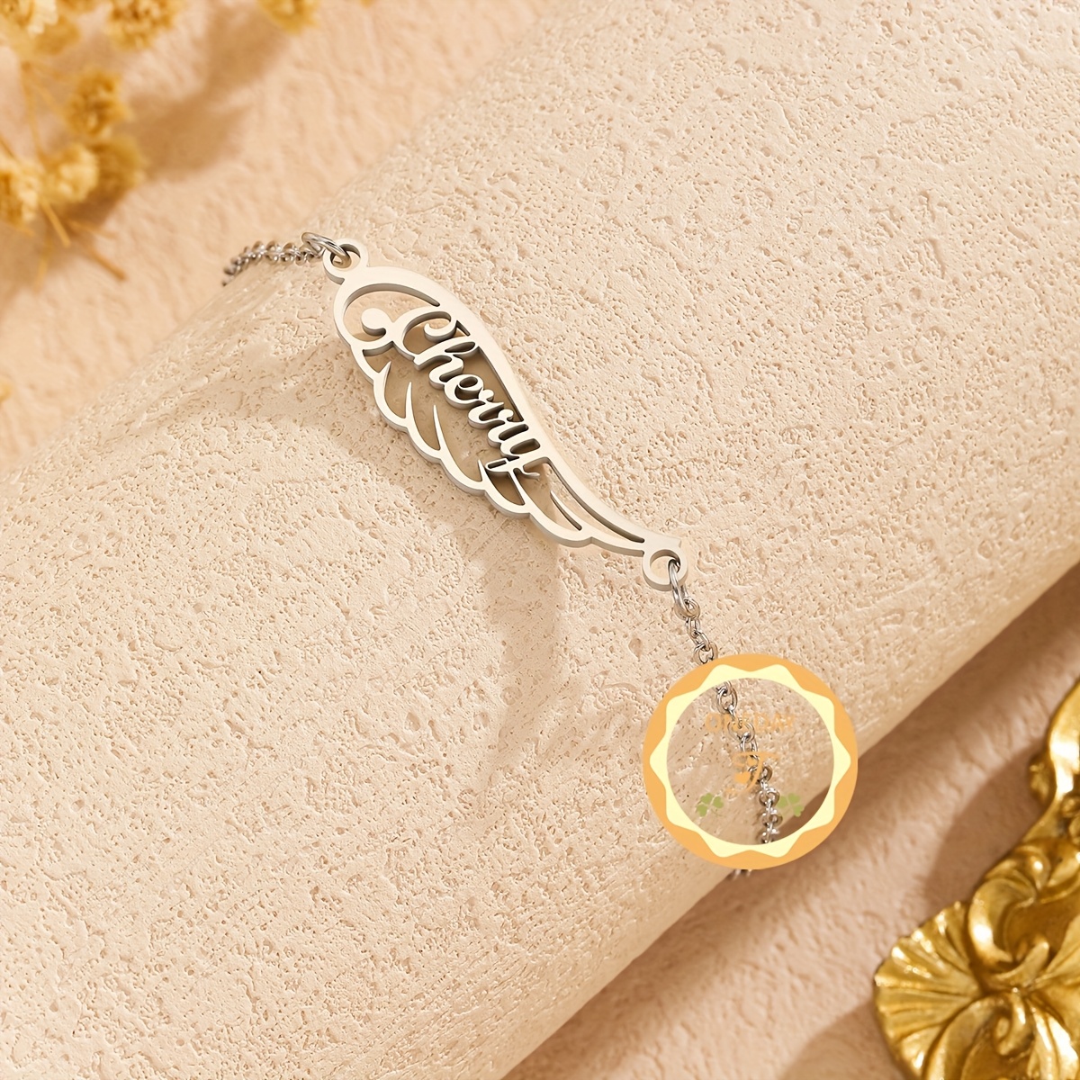 Custom Name Design Bracelet with Angel Wings, Stainless Steel
