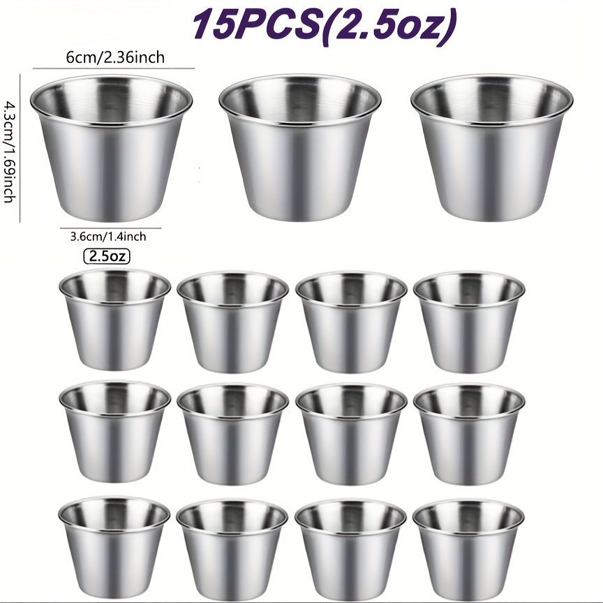 E-shop 15 hochwertige Gewürzbecher aus Edelstahl, wiederverwendbare kleine Metallnapf, Gewürzbecher in Gastronomiequalität mit einem Fassungsvermögen