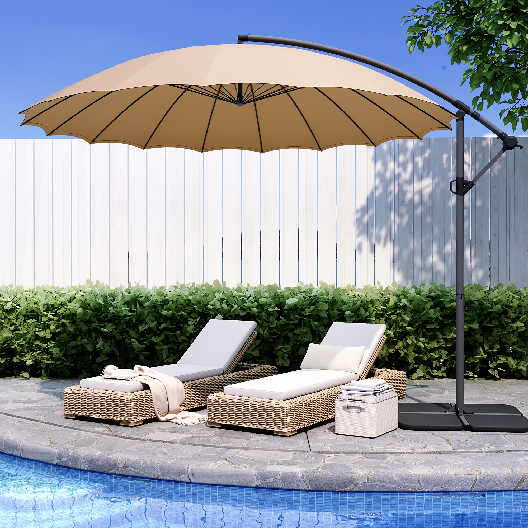 10ft outdoor cantilever umbrella w/6 ribs crank & cross base, patio umbrella  without weight base - furniture - Temu