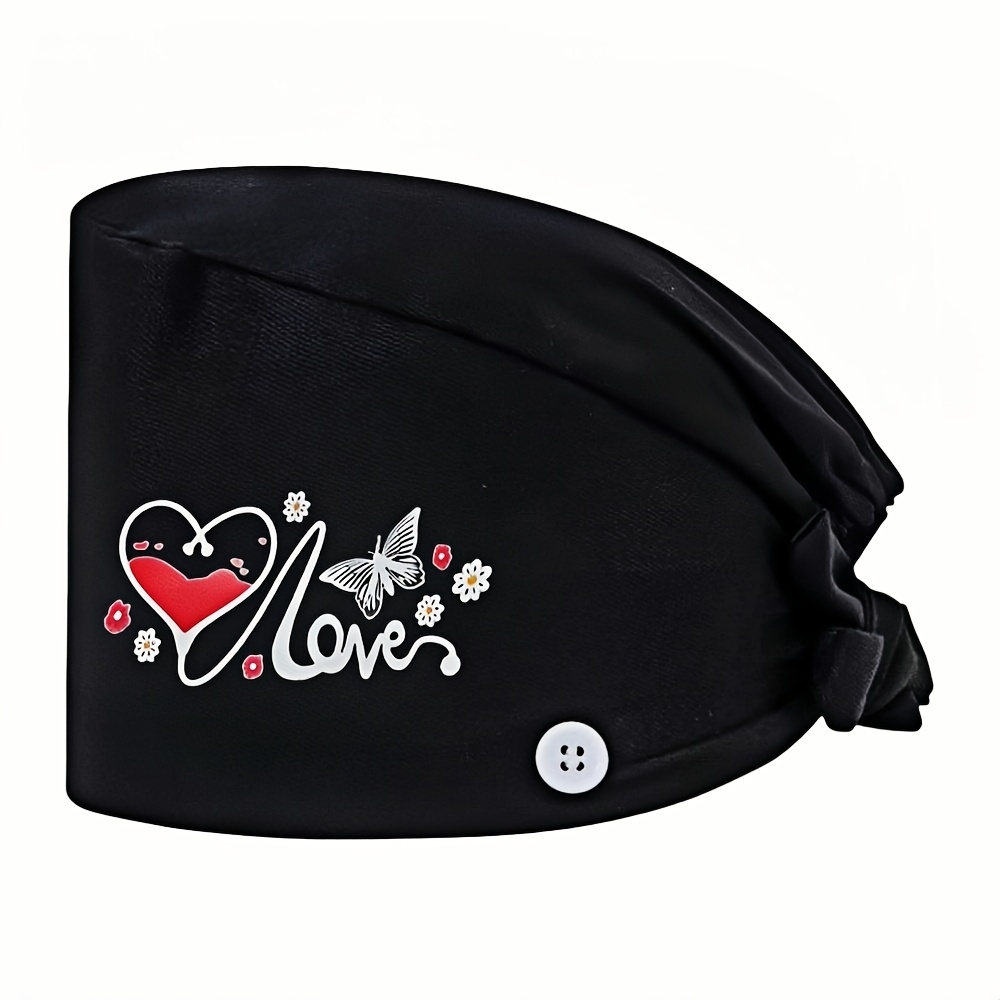 TEMU Casquette de Travail Unisexe avec Motif Cœurs et Papillons, Dotée de Patchs Absorbants et Fermeture à Bande Arrière. Idéale pour , les Soins