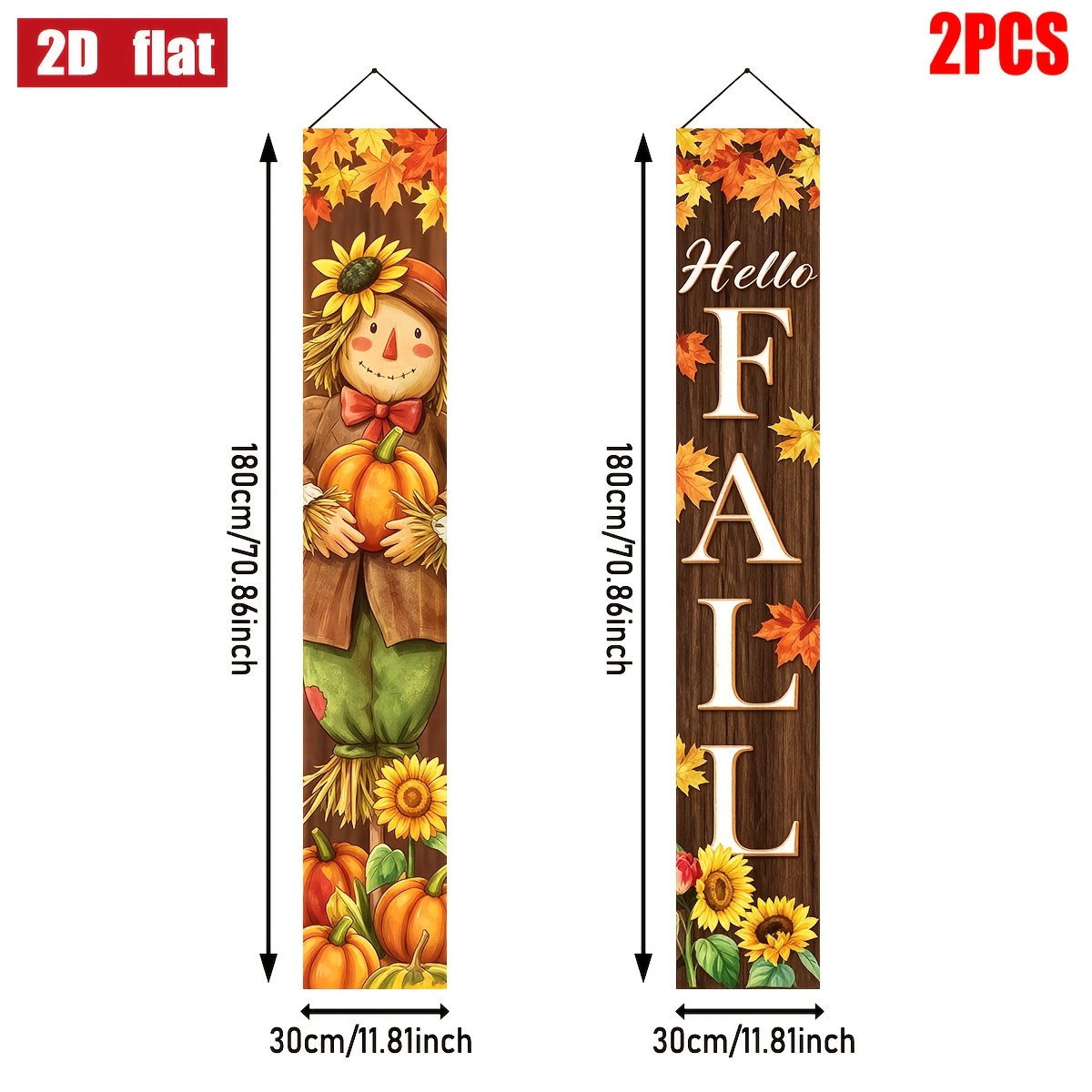 TEMU 2d Flat, 2d Flat - 2d Flat, 2d Flat - 2d Flat, 2pcs, Pumpkin Sunflower Porch Banner, Polyester, X 70.86in 30 X 180cm, Front Door Hanging Decor,