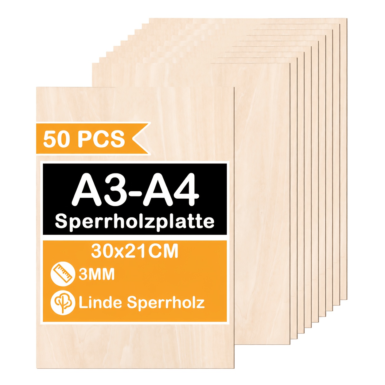 Image of 50pcs Set Of Linden Plywood-smooth-surfaced Wood Panels For Craft Projects, Suitable For Laser Cutting, Engraving, Model Making, And Diy Projects