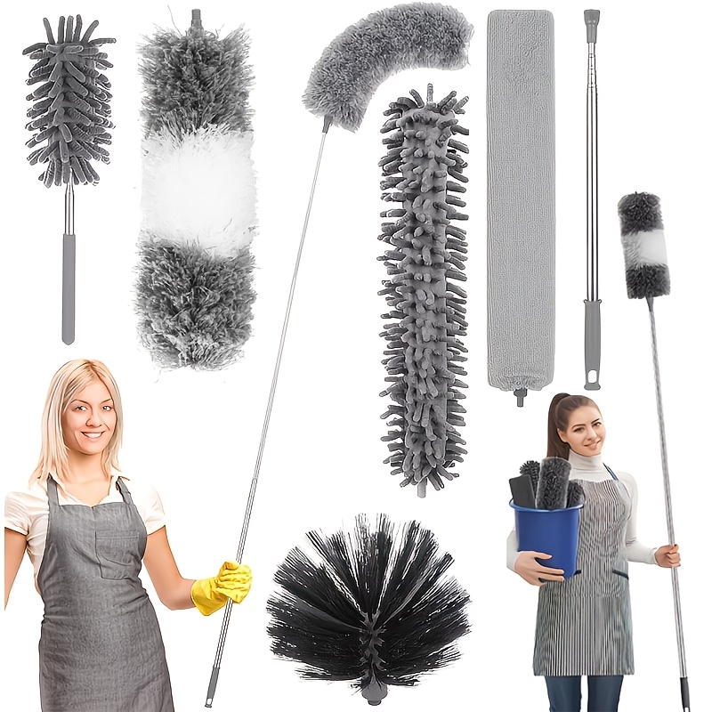 Telescopic Duster 210cm, Cleaning Set For Duster With Telescopic Extension Pole 40-210cm, Microfiber Duster, Cobweb Broom With Telescopic Handle, Window Wiper