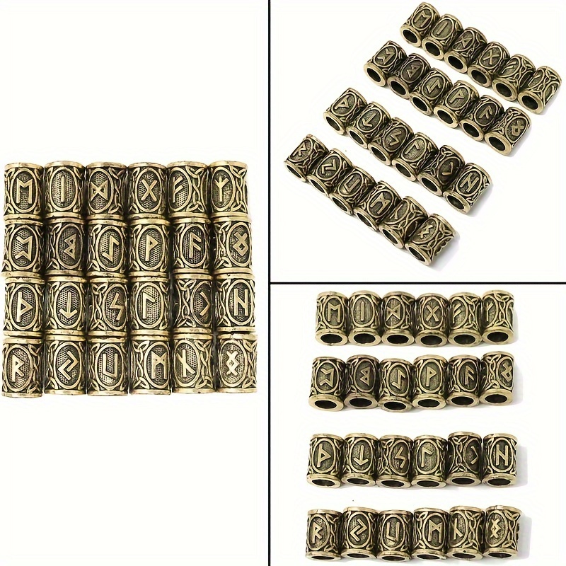24 шт. сплавные бусины с викингскими руническими символами для скрывания длинных волос на браслетах, ожерельях или аксессуарах для головы (24 типа) мужские украшения в нордическом стиле подробные сведения 8
