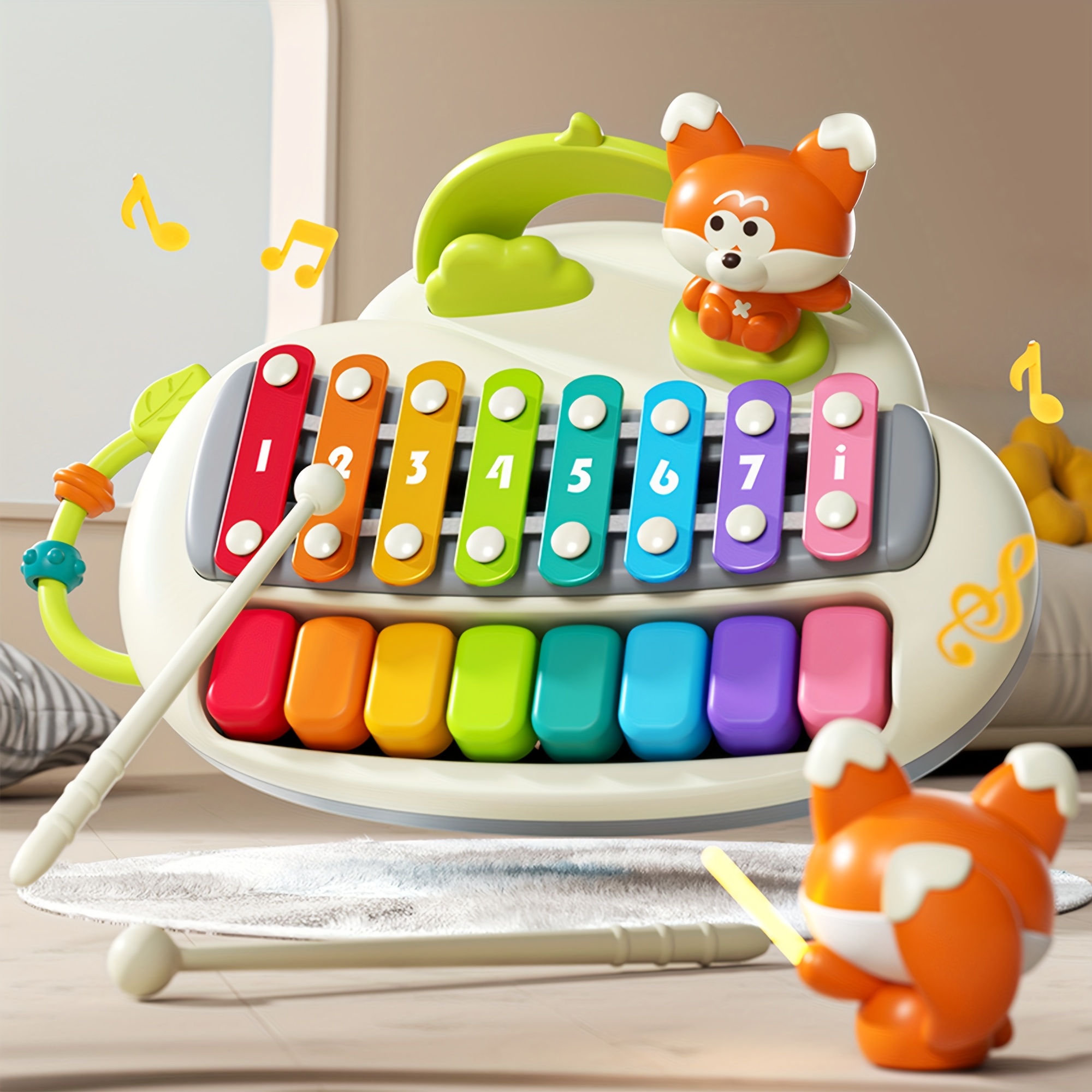 toddler piano xylophone 2 in 1 musical instrument toy with 8 colorful keys red orange purple yellow pink toy with mallet birthday gift for boys girls safe rounded edges 1 years old early childhood education design sturdy construction preschool children Product details 6