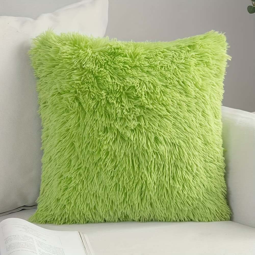 Fluffy Artificial Plush Throw Pillow Cover, Luxurious Decoration Solid Pillowcase, Suitable For Occasions Like Bedroom Bedding, Home Decor, Sofa Decoration, Camping, Outdoor, Etc