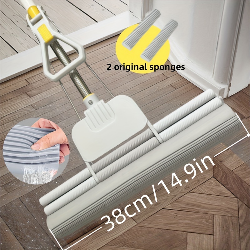 2 in 1 sponge mop set with stainless steel handle reusable and washable dual use wet and dry floor cleaner for living room bedroom bathroom kitchen toilet ideal for tile and wood floors details 0