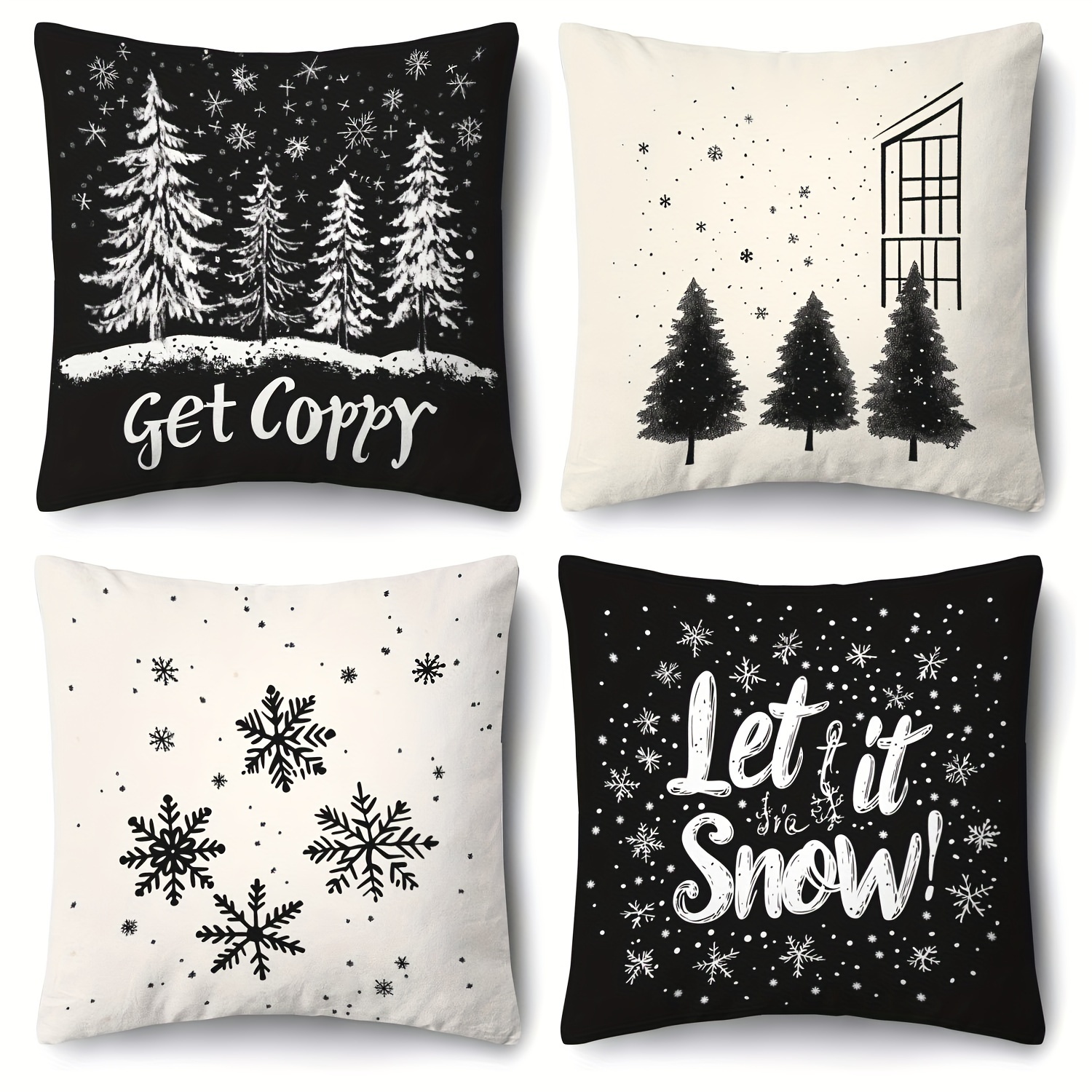 

4pcs Christmas , 18x18 , Zippered, - Printed, , Polyester For Decor - Inserts Not Included