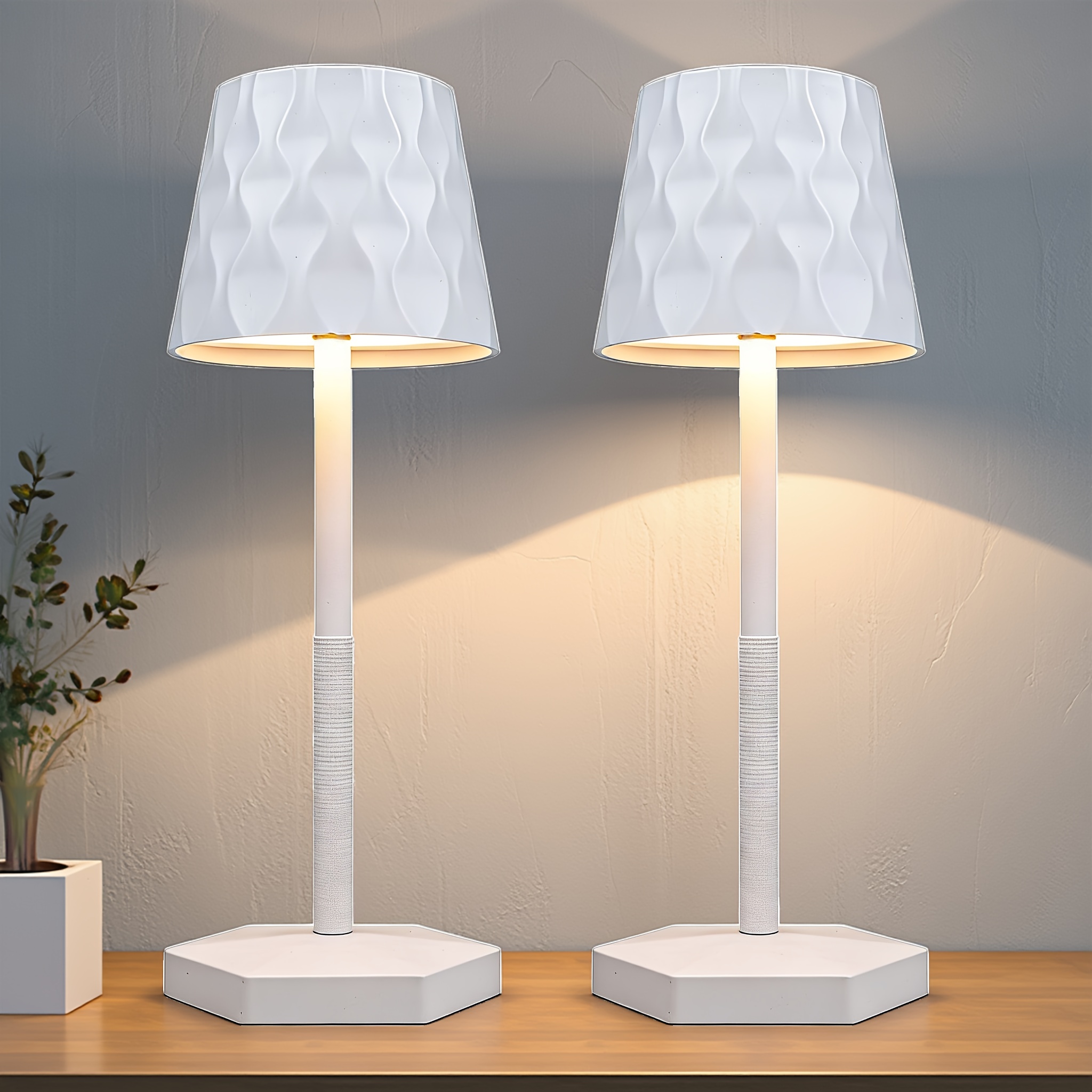 2pcs Modern Minimalist Wave Pattern High Pole Table Lamp, USB Charging
