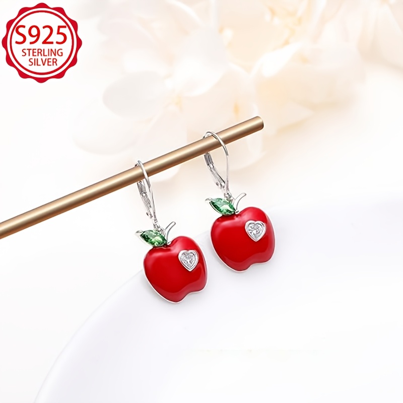 Women's S925 Sterling Silvery Red Apple Ear Cuffs
