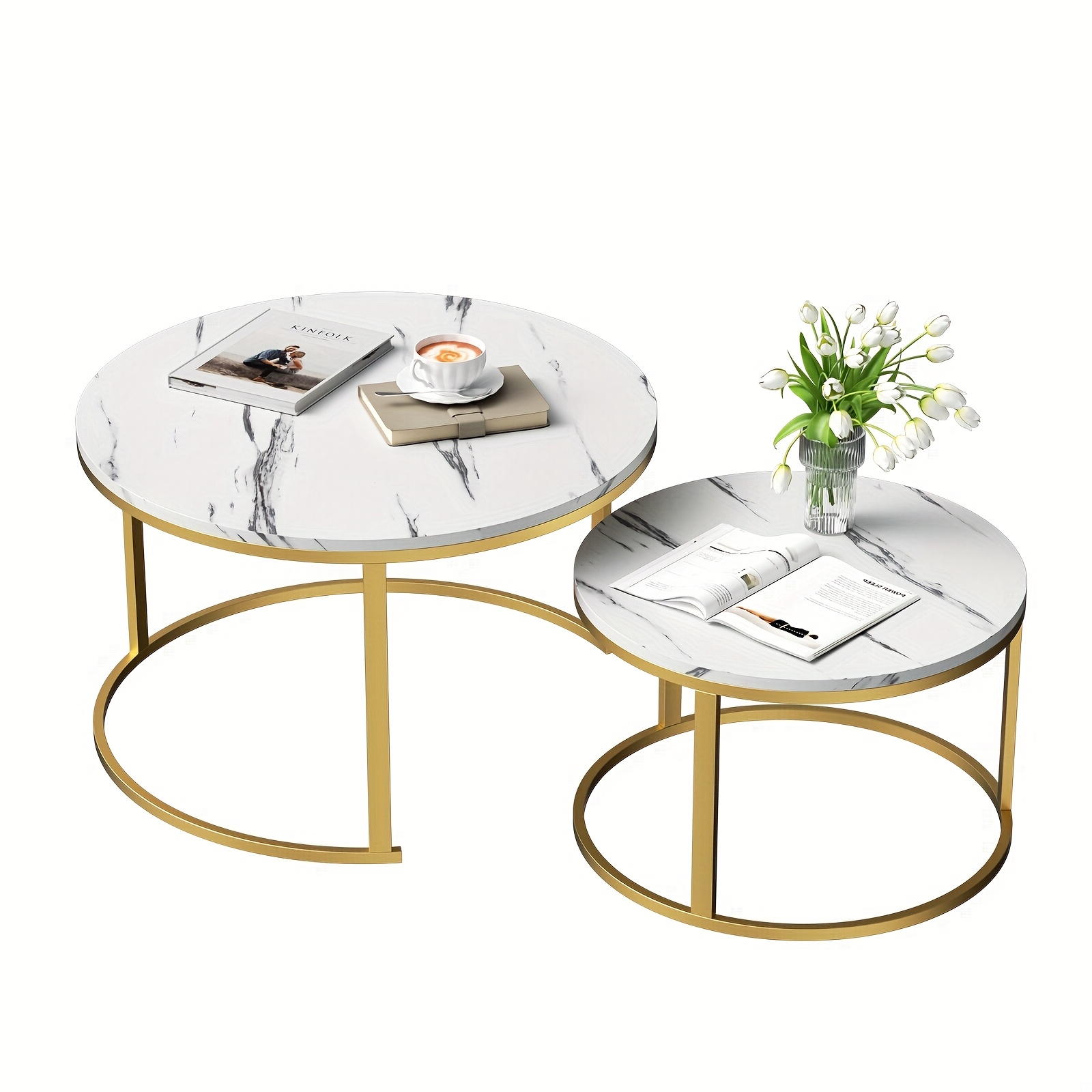 TEMU Round Coffee Table - 2-in-1 - Round Side Table - Coffee Table - Industrial Decoration - Decorative Living Room Table - Small Side Table - Sofa