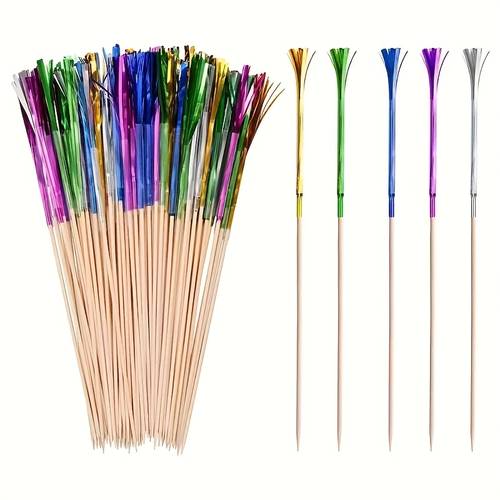 60 stück/120 stück bunte quasten-feuerwerkspicks für party-tischdekoration, schicke obstspieße für geburtstag, vatertag, muttertag, abschlussfeier, kanada-tag, erntedankfeste – kein oder batterien erforderlich, federfrei