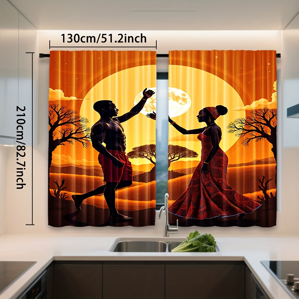 TEMU 2pcs, A Couple Bohemian Print Curtains, Polyester, Rod , Light Filtering For Bedroom, Living Room, Office Decor, Comfortable And Enhancement