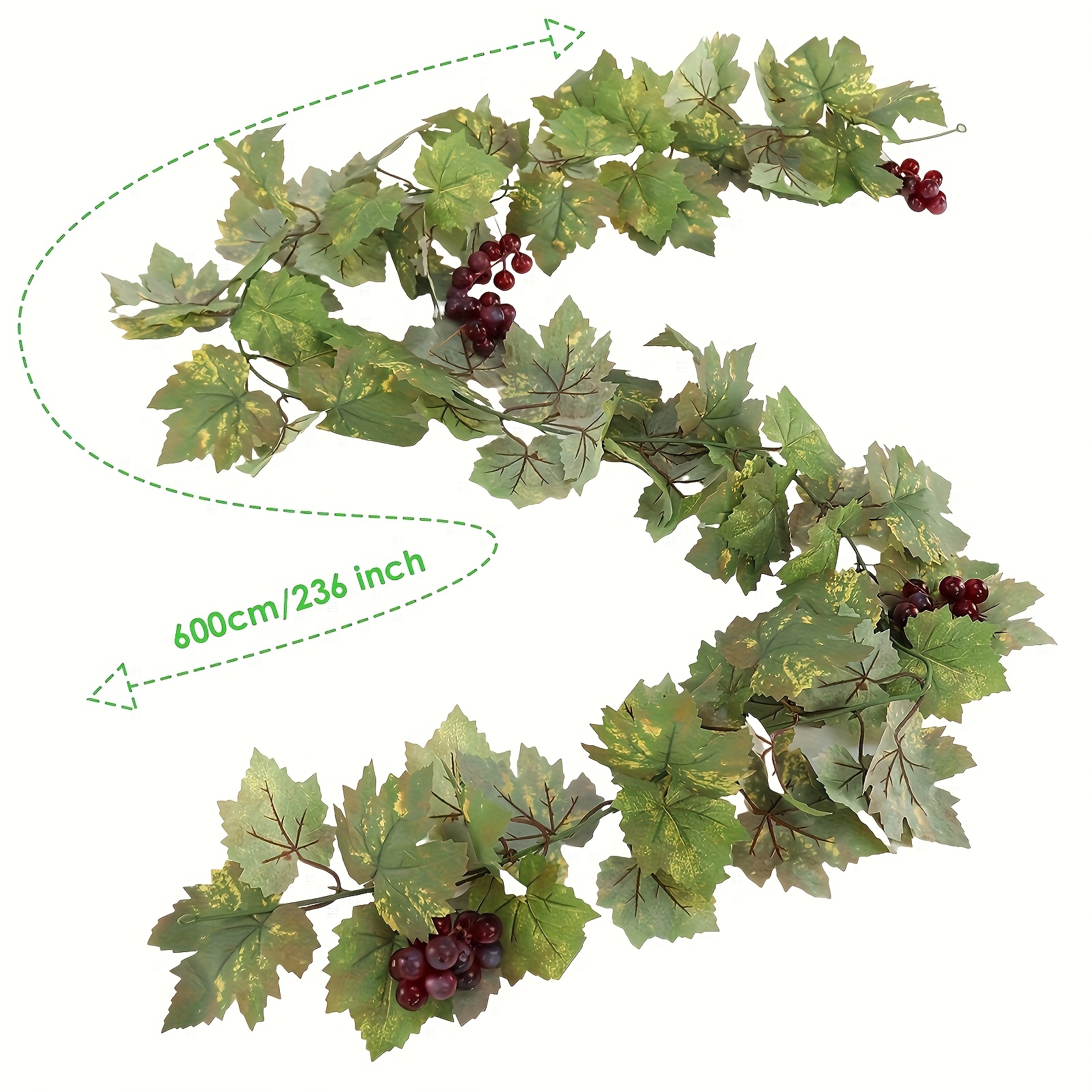 Image of 600cm Super Long Artificial Garland Vine Plant For Decoration Fake Greenery Garlands Hanging Leaves With Grapes Greenery For Wedding Holiday Party Home Decoration, Christmas Decor, Halloween Decor