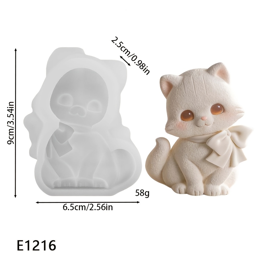 TEMU 1pc Bow Kitten Candle Mold With Bow & Silhouette - Irregular Shape Diy Silicone Mold Suitable For Candles, Soap Making, Resin Crafts, Wax Molds
