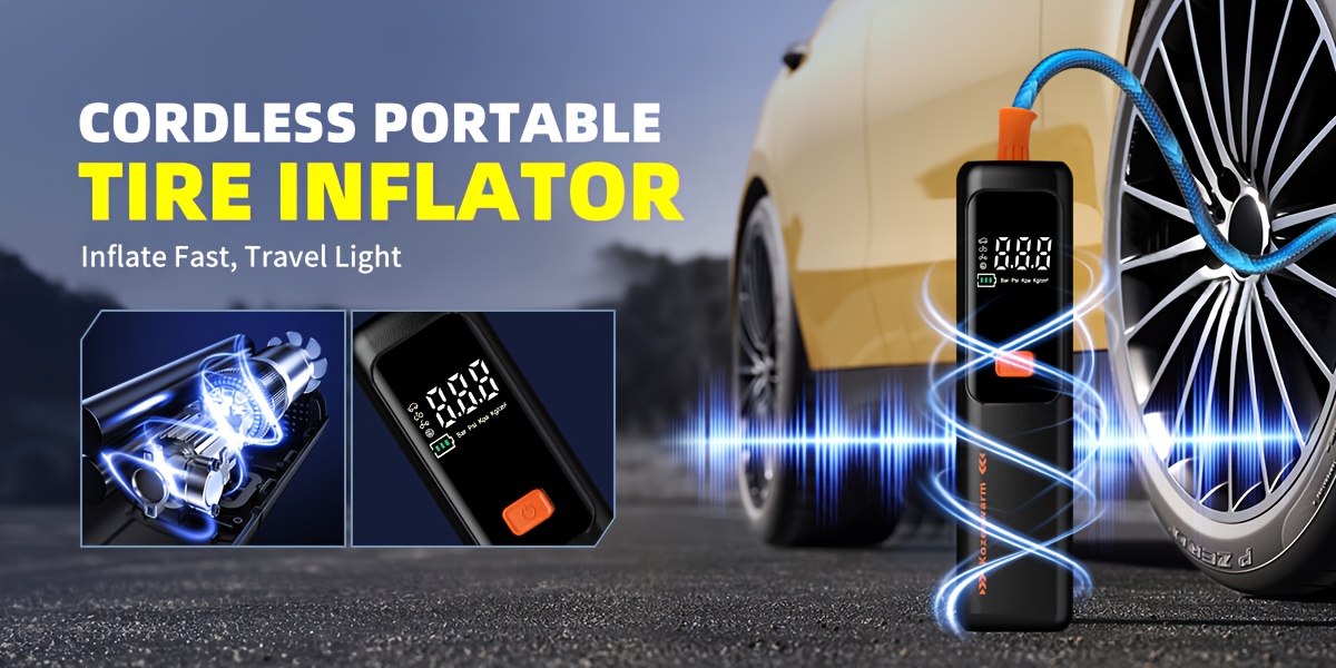  cordless tire inflator portable cordless air compressor with digital gauge usb rechargeable 3 inflation for suv cars bikes motorcycles sports equipment and ball air pump for car tires portable tire inflator Product details 2