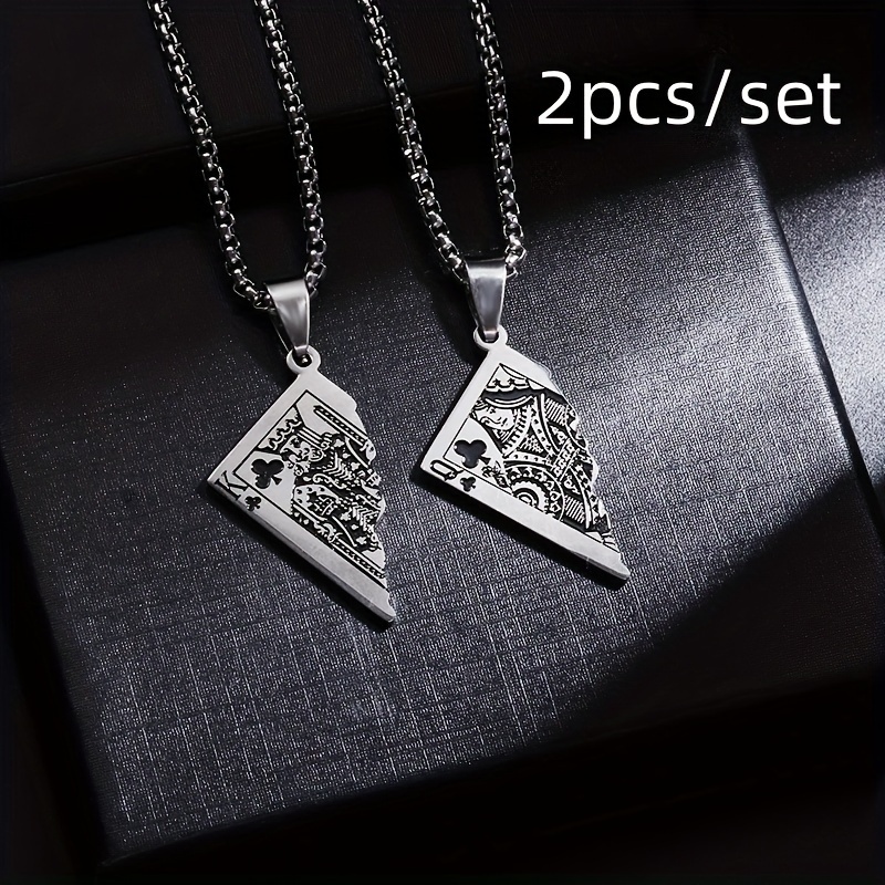 

2pcs/set And Steel Half Playing Club K And Q Pendant Necklace For Men And Women And Jewelry