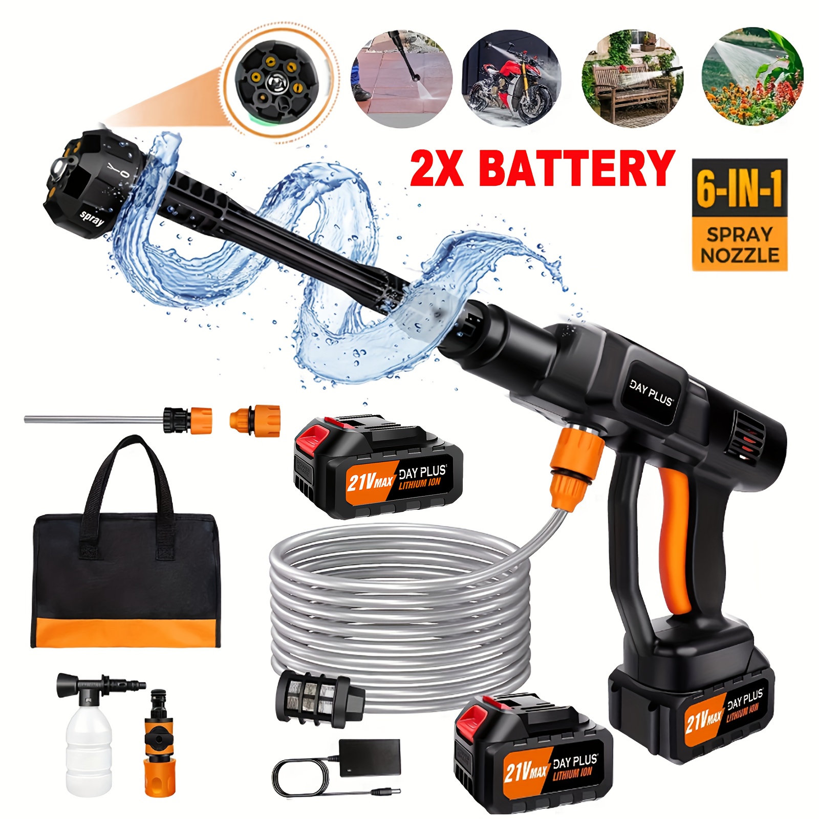 TEMU Cordless High Pressure Washer Gun, 21v 45bar Portable Power Washer With Rechargeable 2x 3.0ah Battery, Handheld Power Washer For Car Fence Door