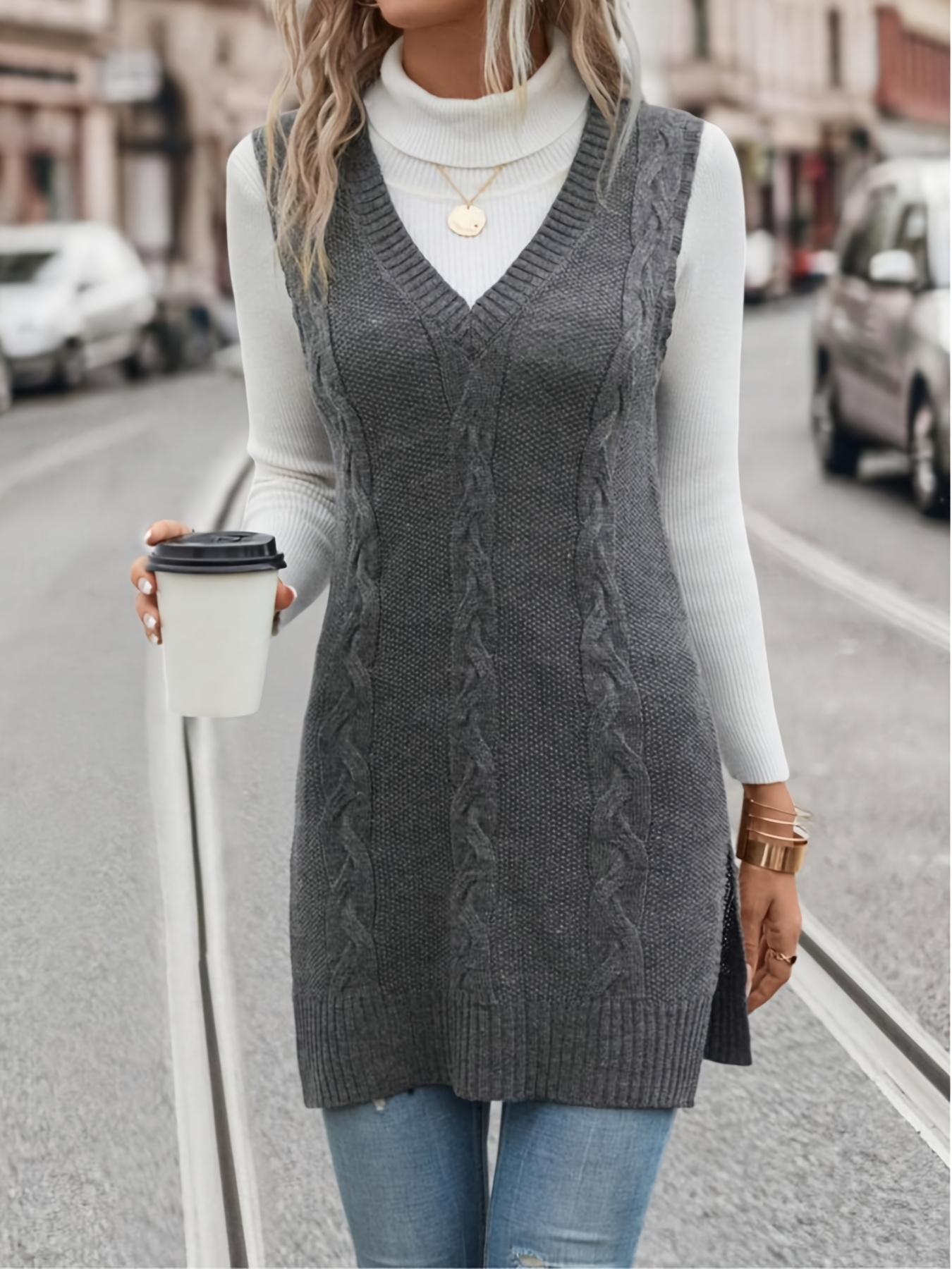 beige sweater vest dress SUZE DRESS IN DARK BEIGE | CULT MIA