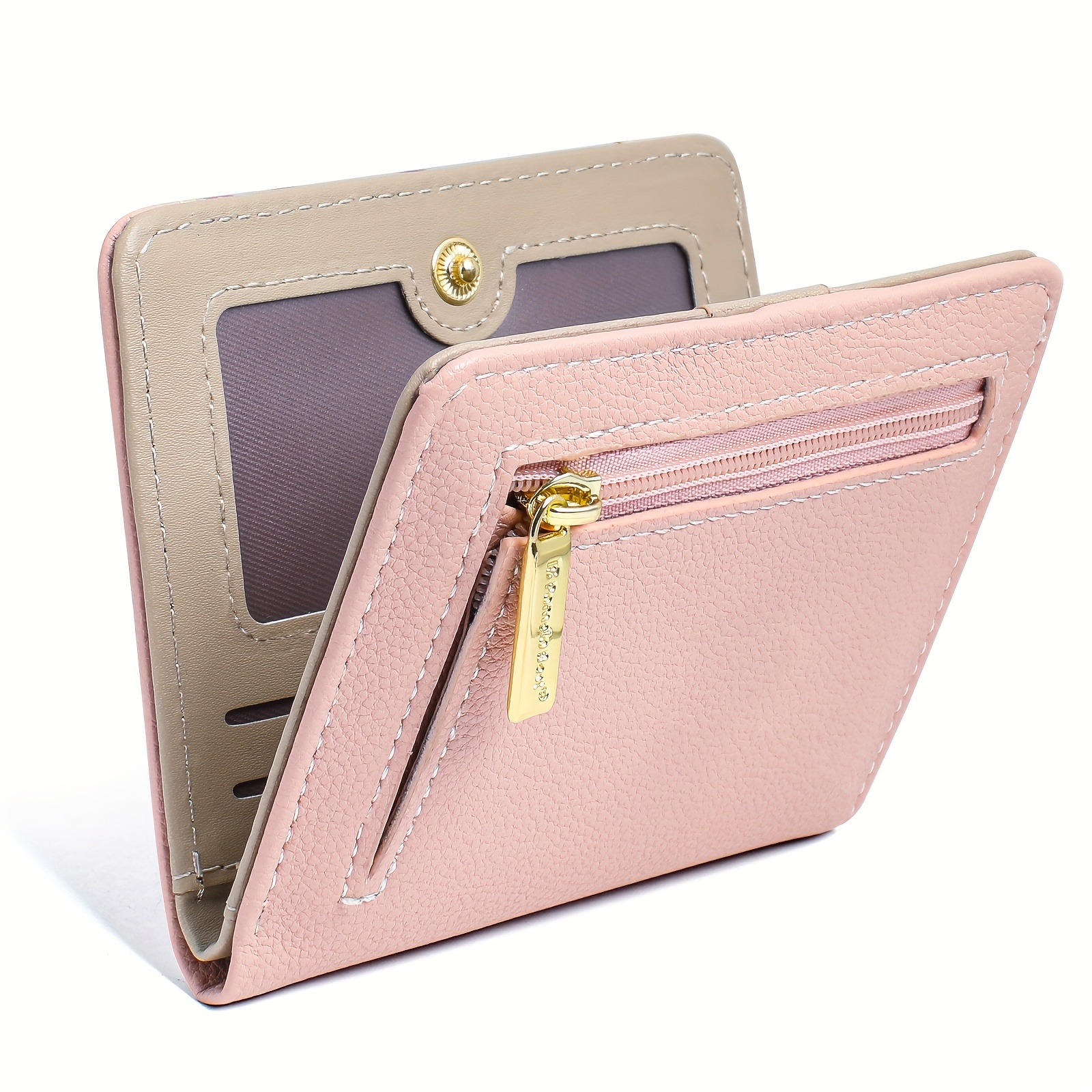 TEMU Best Small Wallet Women Rfid Blocking Bifold Wallets For Women Credit Card Holder With Id Window Zipper Coin Pocket Pink