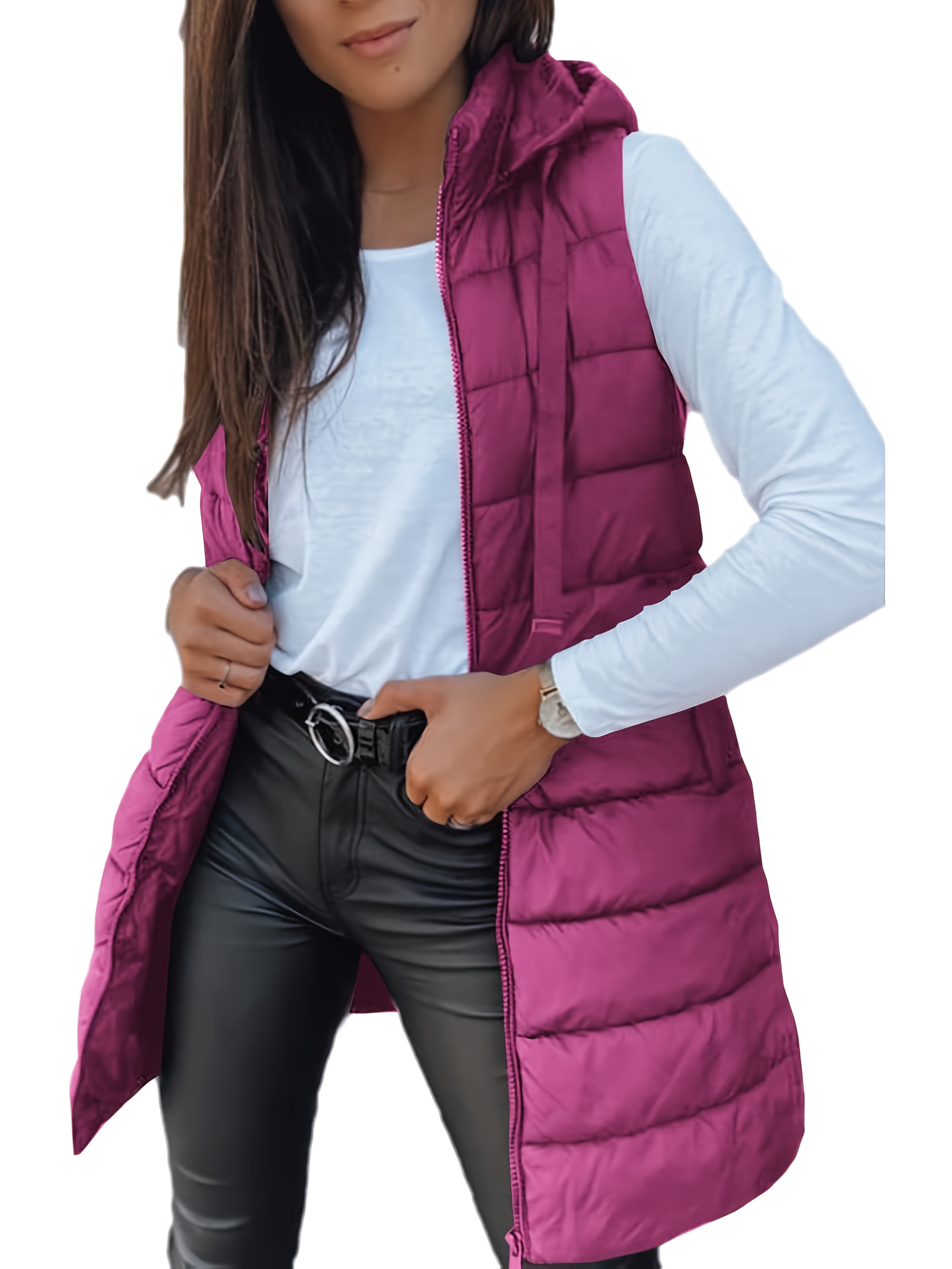 elegant womens thickened warm vest hooded solid color long sleeve polyester   outerwear stylish streetwear   jacket chic streetwear durable outerwea details 11